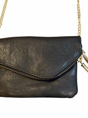Chic Black Mini Crossbody Bag | Gold Chain Strap | Faux Leather